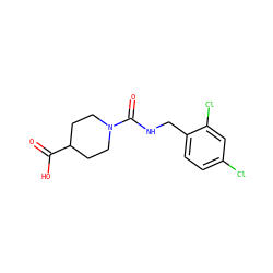 O=C(O)C1CCN(C(=O)NCc2ccc(Cl)cc2Cl)CC1 ZINC000045338274