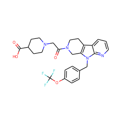 O=C(O)C1CCN(CC(=O)N2CCc3c(n(Cc4ccc(OC(F)(F)F)cc4)c4ncccc34)C2)CC1 ZINC000145791443
