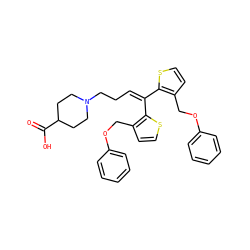 O=C(O)C1CCN(CCC=C(c2sccc2COc2ccccc2)c2sccc2COc2ccccc2)CC1 ZINC000028563083