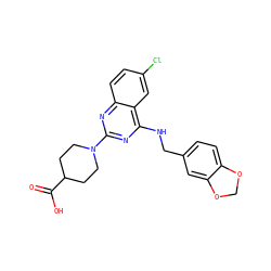 O=C(O)C1CCN(c2nc(NCc3ccc4c(c3)OCO4)c3cc(Cl)ccc3n2)CC1 ZINC000021290045