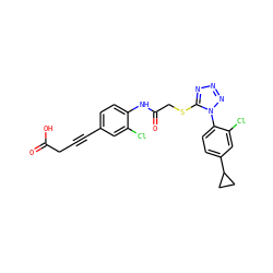 O=C(O)CC#Cc1ccc(NC(=O)CSc2nnnn2-c2ccc(C3CC3)cc2Cl)c(Cl)c1 ZINC000028823614