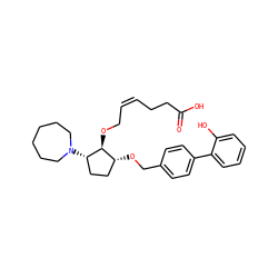 O=C(O)CC/C=C\CO[C@@H]1[C@@H](N2CCCCCC2)CC[C@H]1OCc1ccc(-c2ccccc2O)cc1 ZINC000027750444