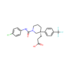 O=C(O)CC[C@@]1(c2ccc(C(F)(F)F)cc2)CCCN(C(=O)Nc2ccc(Cl)cc2)C1 ZINC000049115207