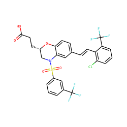 O=C(O)CC[C@H]1CN(S(=O)(=O)c2cccc(C(F)(F)F)c2)c2cc(/C=C/c3c(Cl)cccc3C(F)(F)F)ccc2O1 ZINC000953109483