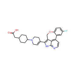 O=C(O)CC1CCC(N2CC=C(c3[nH]c4nccc5c4c3COc3ccc(F)cc3-5)CC2)CC1 ZINC001772598394