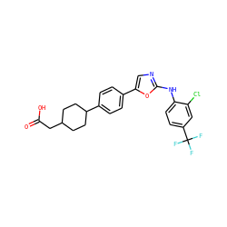 O=C(O)CC1CCC(c2ccc(-c3cnc(Nc4ccc(C(F)(F)F)cc4Cl)o3)cc2)CC1 ZINC000043174255
