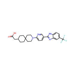 O=C(O)CC1CCC2(CC1)CCN(c1ccc(-c3nc4cc(C(F)(F)F)ccc4[nH]3)cn1)CC2 ZINC000169196093