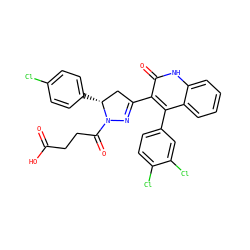 O=C(O)CCC(=O)N1N=C(c2c(-c3ccc(Cl)c(Cl)c3)c3ccccc3[nH]c2=O)C[C@H]1c1ccc(Cl)cc1 ZINC000096283804