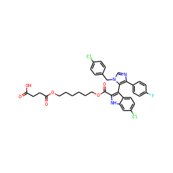 O=C(O)CCC(=O)OCCCCCCOC(=O)c1[nH]c2cc(Cl)ccc2c1-c1c(-c2ccc(F)cc2)ncn1Cc1ccc(Cl)cc1 ZINC001772646297
