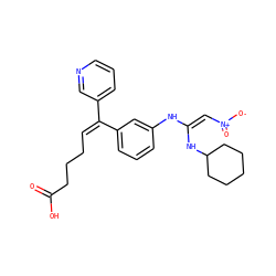 O=C(O)CCC/C=C(/c1cccnc1)c1cccc(N/C(=C/[N+](=O)[O-])NC2CCCCC2)c1 ZINC000100014516