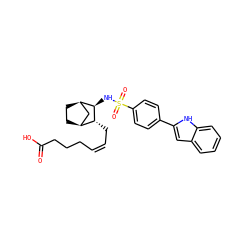 O=C(O)CCC/C=C\C[C@@H]1[C@H]2CC[C@H](C2)[C@H]1NS(=O)(=O)c1ccc(-c2cc3ccccc3[nH]2)cc1 ZINC000013521310