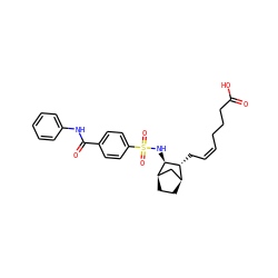 O=C(O)CCC/C=C\C[C@@H]1[C@H]2CC[C@H](C2)[C@H]1NS(=O)(=O)c1ccc(C(=O)Nc2ccccc2)cc1 ZINC000013521277