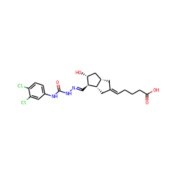 O=C(O)CCC/C=C1\C[C@H]2C[C@@H](O)[C@H](/C=N/NC(=O)Nc3ccc(Cl)c(Cl)c3)[C@H]2C1 ZINC000026173642