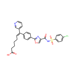 O=C(O)CCCC/C=C(\c1ccc(-c2nc(C(=O)NS(=O)(=O)c3ccc(Cl)cc3)co2)cc1)c1cccnc1 ZINC000027563004