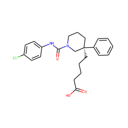 O=C(O)CCCC[C@@]1(c2ccccc2)CCCN(C(=O)Nc2ccc(Cl)cc2)C1 ZINC000049018132