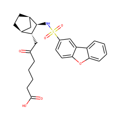 O=C(O)CCCCC(=O)C[C@@H]1[C@H]2CC[C@H](C2)[C@H]1NS(=O)(=O)c1ccc2oc3ccccc3c2c1 ZINC000013521339