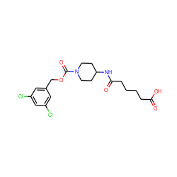 O=C(O)CCCCC(=O)NC1CCN(C(=O)OCc2cc(Cl)cc(Cl)c2)CC1 ZINC000217881043