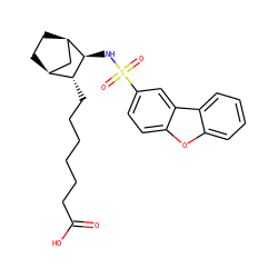 O=C(O)CCCCCC[C@@H]1[C@H]2CC[C@H](C2)[C@H]1NS(=O)(=O)c1ccc2oc3ccccc3c2c1 ZINC000013521348