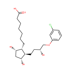 O=C(O)CCCCCC[C@H]1[C@@H](O)C[C@@H](O)[C@@H]1CC[C@@H](O)COc1cccc(Cl)c1 ZINC000013805696
