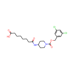 O=C(O)CCCCCCC(=O)NC1CCN(C(=O)OCc2cc(Cl)cc(Cl)c2)CC1 ZINC000209495790