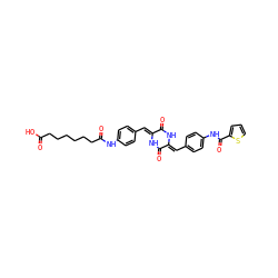 O=C(O)CCCCCCC(=O)Nc1ccc(/C=c2\[nH]c(=O)/c(=C/c3ccc(NC(=O)c4cccs4)cc3)[nH]c2=O)cc1 ZINC000026576511
