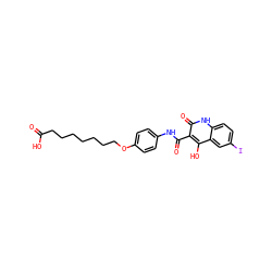 O=C(O)CCCCCCCOc1ccc(NC(=O)c2c(O)c3cc(I)ccc3[nH]c2=O)cc1 ZINC000026005123