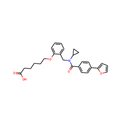 O=C(O)CCCCCOc1ccccc1CN(C(=O)c1ccc(-c2ccco2)cc1)C1CC1 ZINC000219436400