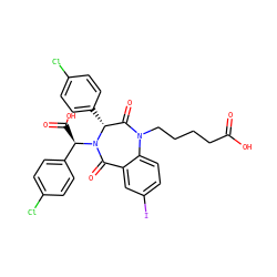 O=C(O)CCCCN1C(=O)[C@@H](c2ccc(Cl)cc2)N([C@H](C(=O)O)c2ccc(Cl)cc2)C(=O)c2cc(I)ccc21 ZINC000038377637
