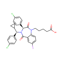 O=C(O)CCCCN1C(=O)[C@H](c2ccc(Cl)cc2)N([C@@H](c2ccc(Cl)cc2)C2CC2)C(=O)c2cc(I)ccc21 ZINC000038377632