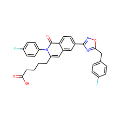 O=C(O)CCCCc1cc2cc(-c3noc(Cc4ccc(F)cc4)n3)ccc2c(=O)n1-c1ccc(F)cc1 ZINC000207445215