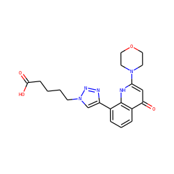 O=C(O)CCCCn1cc(-c2cccc3c(=O)cc(N4CCOCC4)[nH]c23)nn1 ZINC000149337786