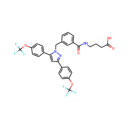 O=C(O)CCCNC(=O)c1cccc(Cn2nc(-c3ccc(OC(F)(F)F)cc3)cc2-c2ccc(OC(F)(F)F)cc2)c1 ZINC000066102807