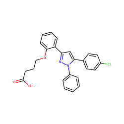 O=C(O)CCCOc1ccccc1-c1cc(-c2ccc(Cl)cc2)n(-c2ccccc2)n1 ZINC000095589790