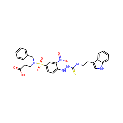 O=C(O)CCN(Cc1ccccc1)S(=O)(=O)c1ccc(NNC(=S)NCCc2c[nH]c3ccccc23)c([N+](=O)[O-])c1 ZINC000027769687