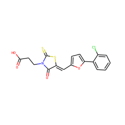 O=C(O)CCN1C(=O)/C(=C/c2ccc(-c3ccccc3Cl)o2)SC1=S ZINC000000975038