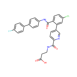 O=C(O)CCNC(=O)c1ccc(-c2cc(Cl)ccc2C(=O)Nc2ccc(-c3ccc(F)cc3)cc2)cn1 ZINC000148276834