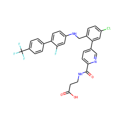 O=C(O)CCNC(=O)c1ccc(-c2cc(Cl)ccc2CNc2ccc(-c3ccc(C(F)(F)F)cc3)c(F)c2)cn1 ZINC000148222103