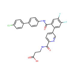 O=C(O)CCNC(=O)c1ccc(-c2cc(F)c(F)cc2C(=O)Nc2ccc(-c3ccc(Cl)cc3)cc2)cn1 ZINC000148218101