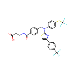 O=C(O)CCNC(=O)c1ccc(CN(c2ccc(SC(F)(F)F)cc2)c2nc(-c3ccc(C(F)(F)F)cc3)cs2)cc1 ZINC000049850760