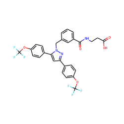 O=C(O)CCNC(=O)c1cccc(Cn2nc(-c3ccc(OC(F)(F)F)cc3)cc2-c2ccc(OC(F)(F)F)cc2)c1 ZINC000066099352
