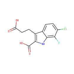O=C(O)CCc1c(C(=O)O)[nH]c2c(F)c(Cl)ccc12 ZINC000206127795