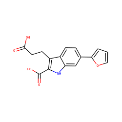 O=C(O)CCc1c(C(=O)O)[nH]c2cc(-c3ccco3)ccc12 ZINC000206138099