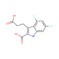 O=C(O)CCc1c(C(=O)O)[nH]c2cc(F)cc(F)c12 ZINC000013454909