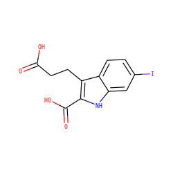 O=C(O)CCc1c(C(=O)O)[nH]c2cc(I)ccc12 ZINC000103297417