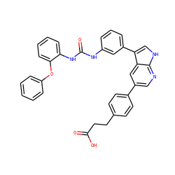 O=C(O)CCc1ccc(-c2cnc3[nH]cc(-c4cccc(NC(=O)Nc5ccccc5Oc5ccccc5)c4)c3c2)cc1 ZINC000042967208