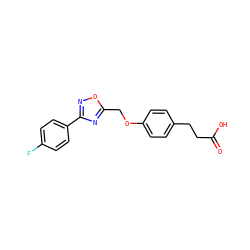 O=C(O)CCc1ccc(OCc2nc(-c3ccc(F)cc3)no2)cc1 ZINC000097166006