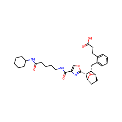 O=C(O)CCc1ccccc1C[C@@H]1[C@H]2CC[C@@H](O2)[C@@H]1c1nc(C(=O)NCCCCC(=O)NC2CCCCC2)co1 ZINC000169303983