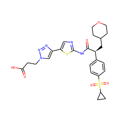 O=C(O)CCn1cc(-c2cnc(NC(=O)[C@@H](CC3CCOCC3)c3ccc(S(=O)(=O)C4CC4)cc3)s2)nn1 ZINC000169326287