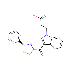 O=C(O)CCn1cc(C(=O)[C@@H]2CS[C@@H](c3cccnc3)N2)c2ccccc21 ZINC000013737504