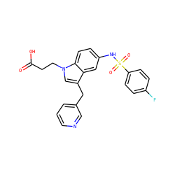O=C(O)CCn1cc(Cc2cccnc2)c2cc(NS(=O)(=O)c3ccc(F)cc3)ccc21 ZINC000013765895